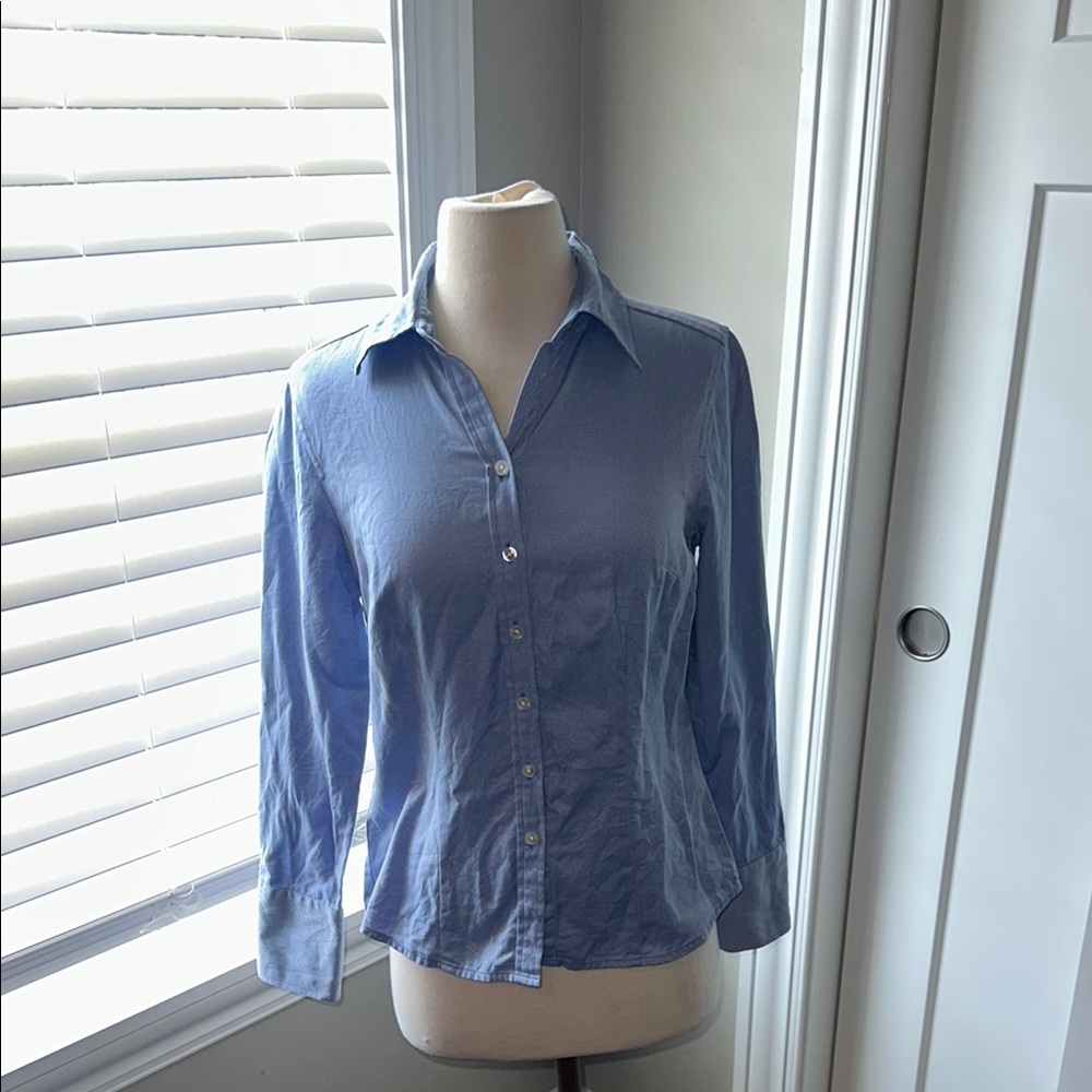 Ann Taylor Striped Blue Shirt Button Down Size 2